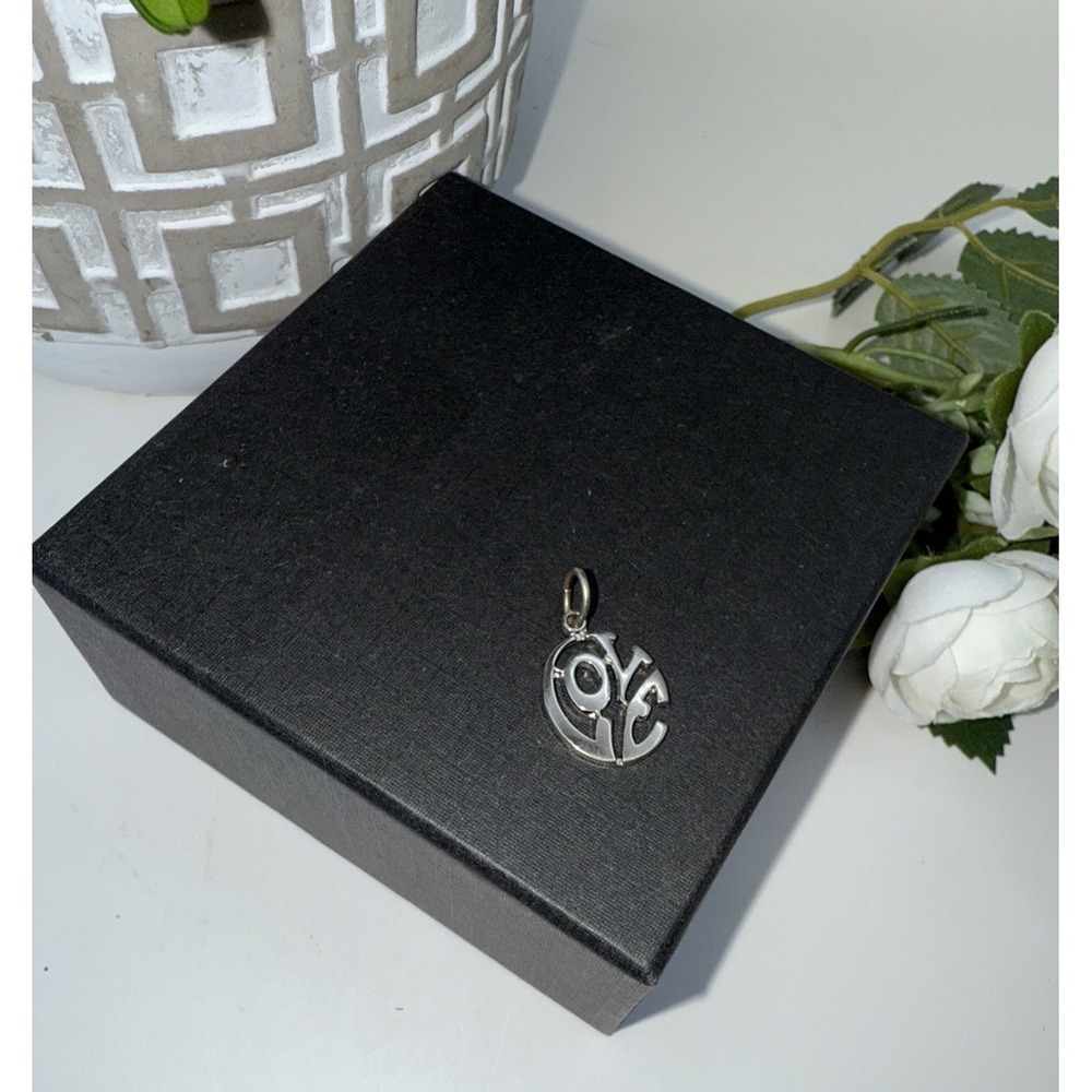 Vintage Sterling Silver‎ "LOVE" Pendant – Solid 925 Charm Necklace, Mid-Century
